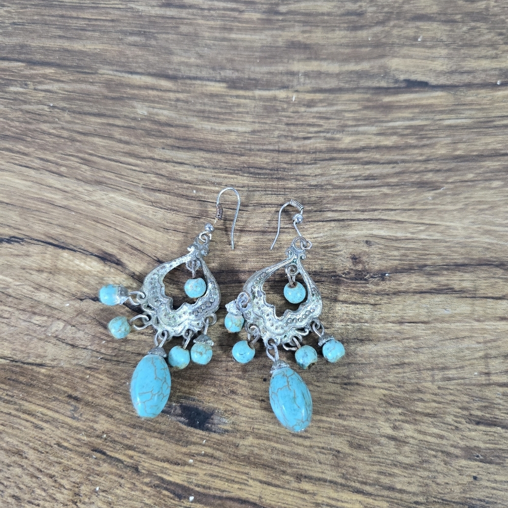 turquoise and silver-tone dangle earrings